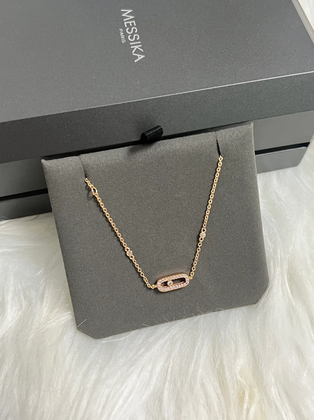 Messika Silver Oval Sliding Diamond Pendant Necklace 2