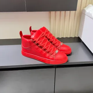 Monochromatic Red High-Top Leather Sneaker