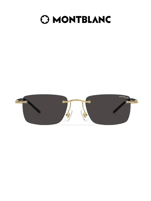 Montblanc Rimless Rectangular Gold-Accented Black Sunglasses 5