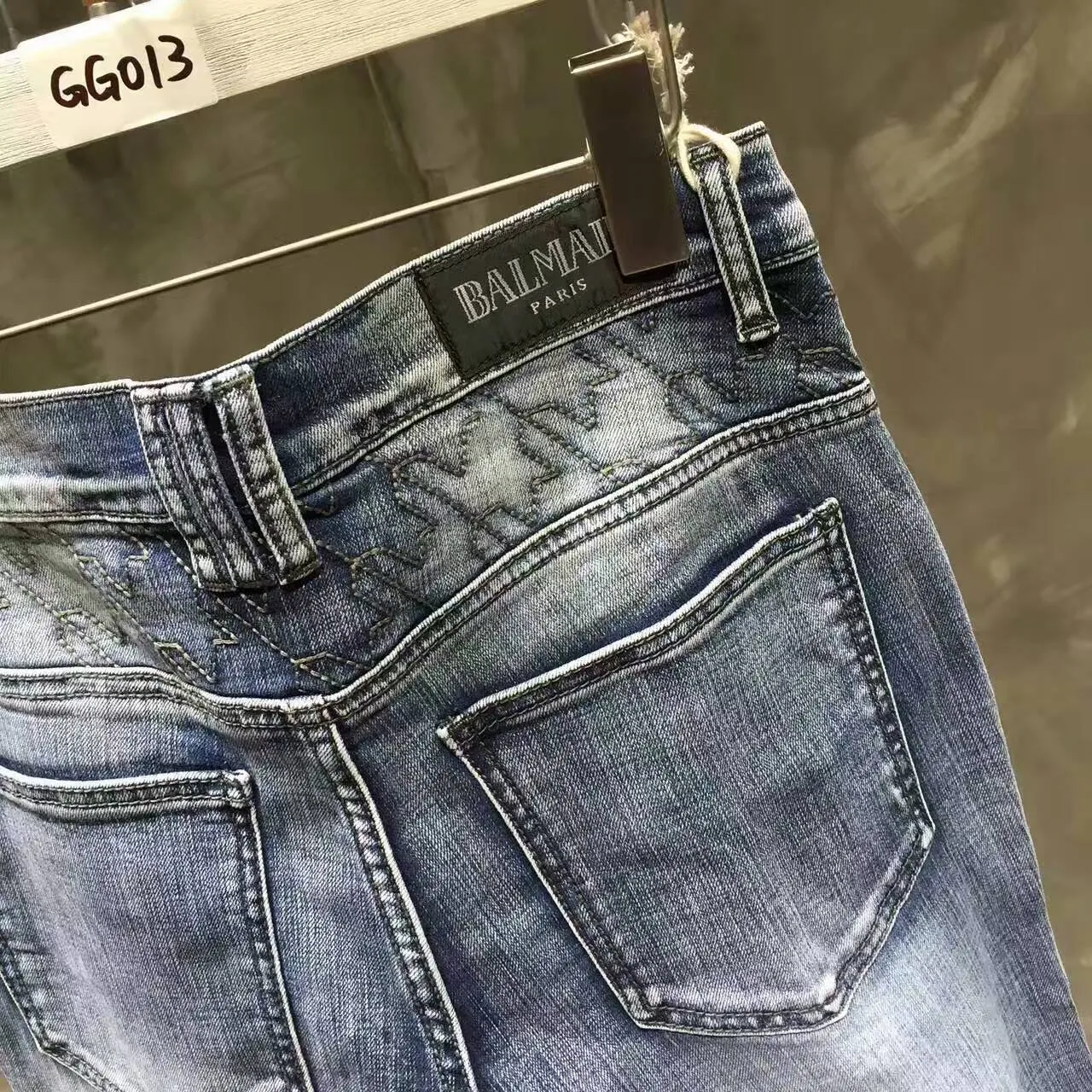 Moto-Style Panel de Rodilla Acolchado Jeans de Mezclilla Azul 8
