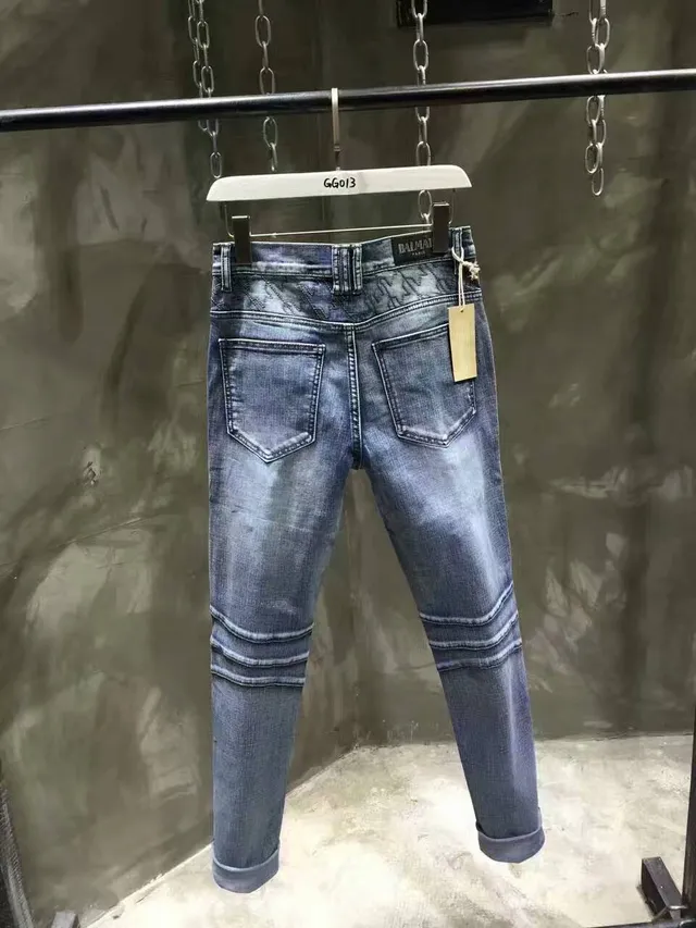 Moto-Style Panel de Rodilla Acolchado Jeans de Mezclilla Azul 9