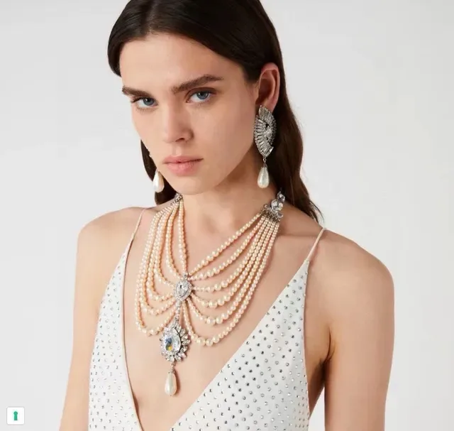 Multi-Strand Pearl and Crystal Pendant Necklace 3