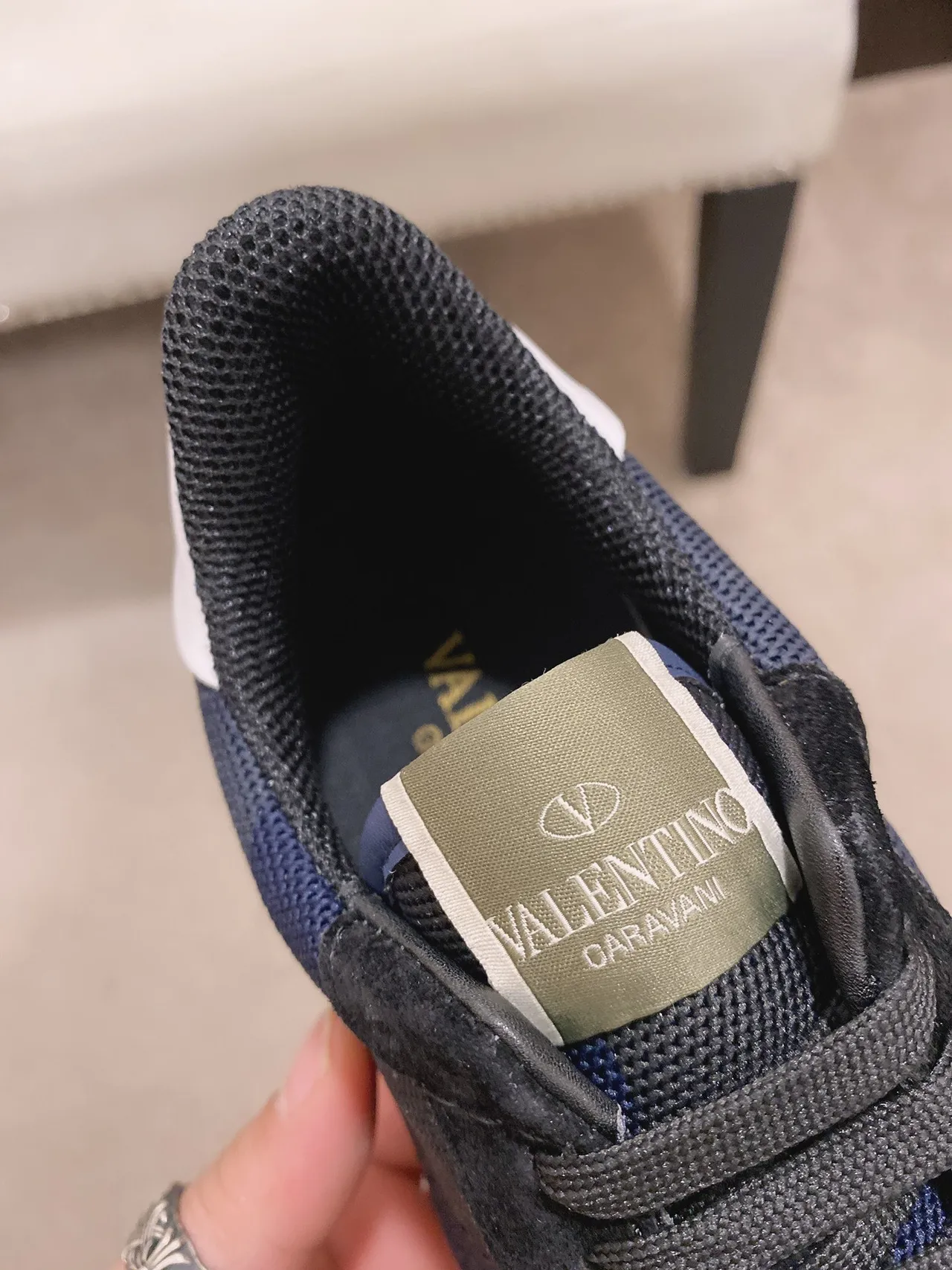 Navy and Blue Mixed-Material Low-Top Sneaker 5