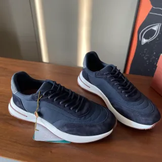 Navy and White Mixed-Material Low-Top Lifestyle Sneaker