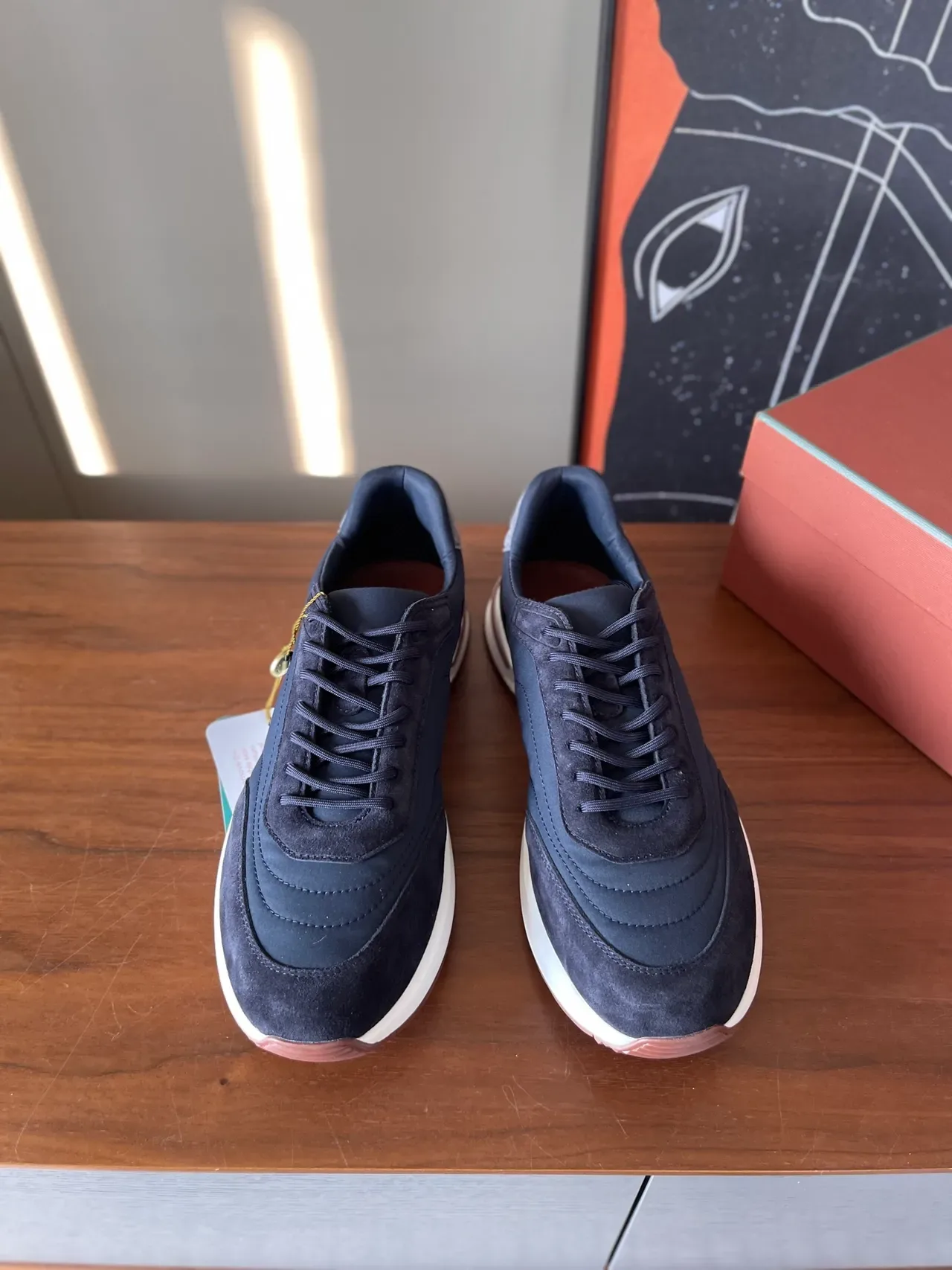 Navy and White Mixed-Material Low-Top Lifestyle Sneaker 5