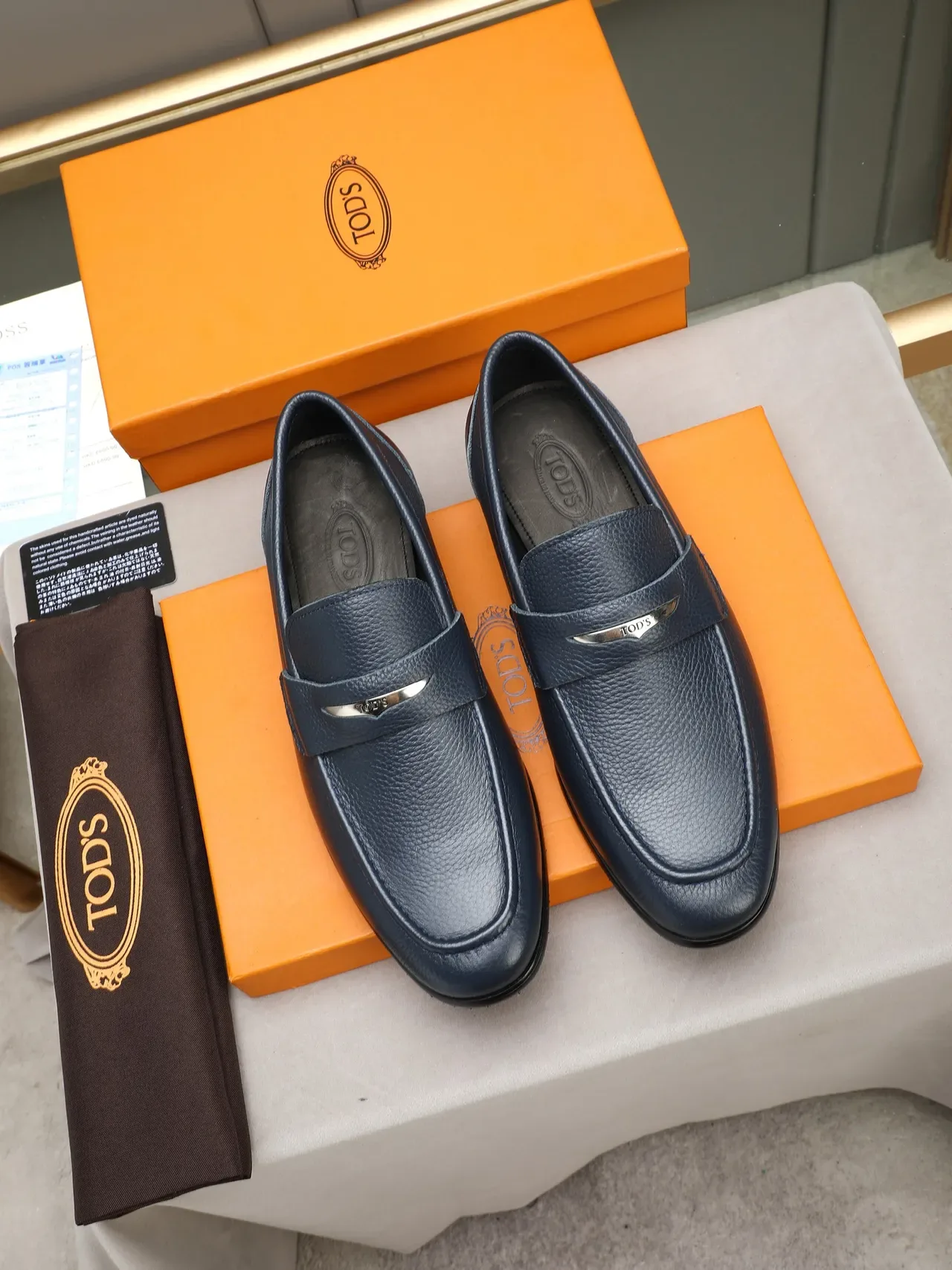 Navy Black Pebbled Leather Penny Strap Loafer 2