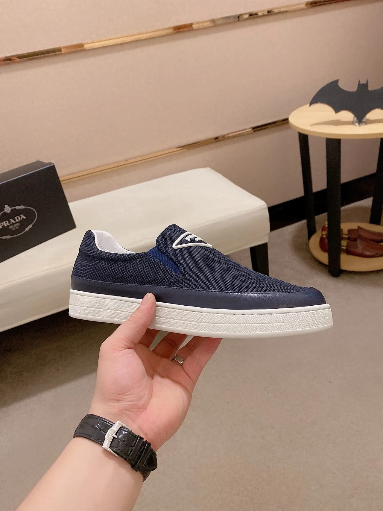 Navy Blue Mesh Slip-On Platform Casual Shoe 3