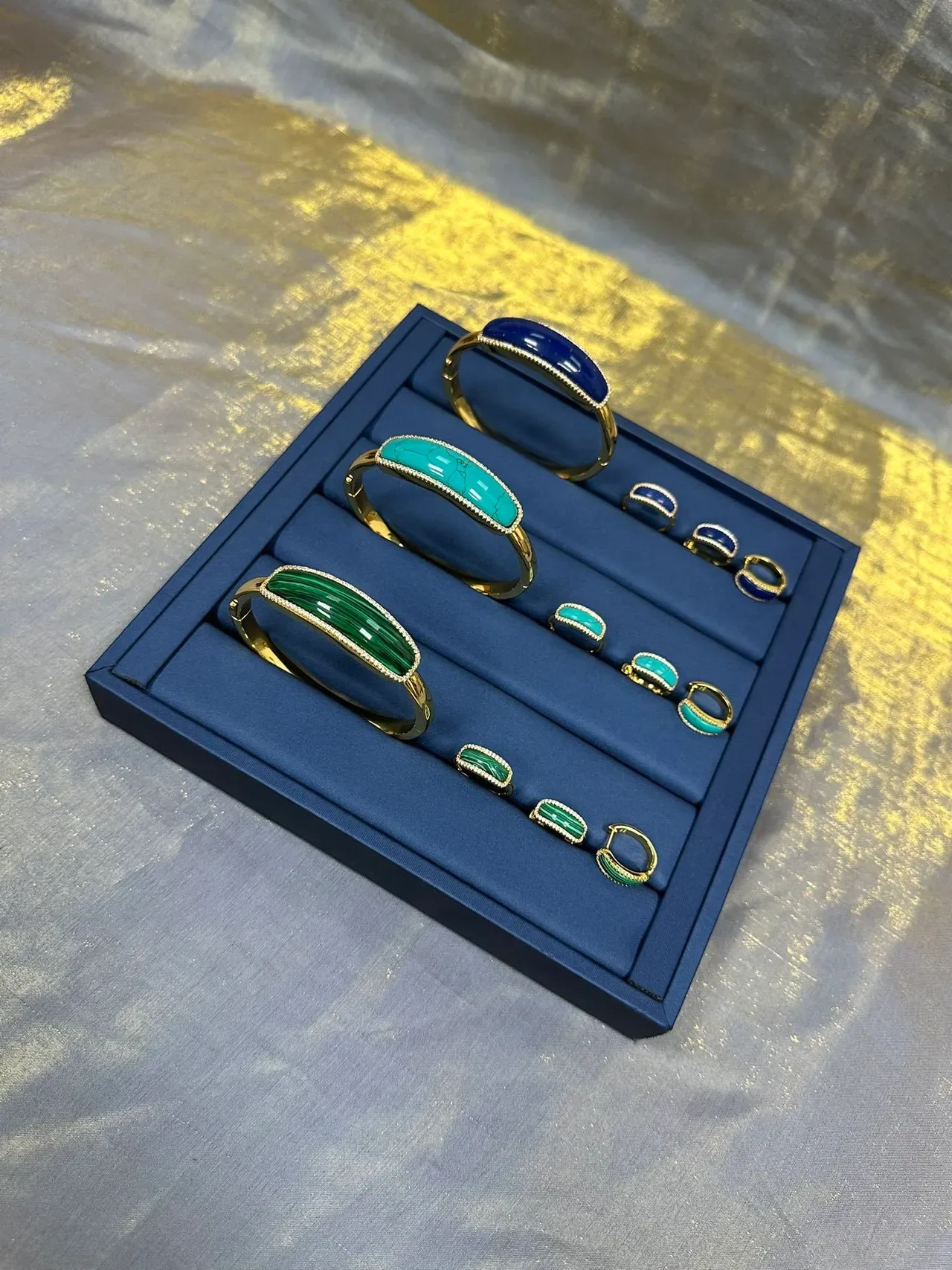 Navy Blue Satin-Lined Ridged Compartmentalized Jewelry 6