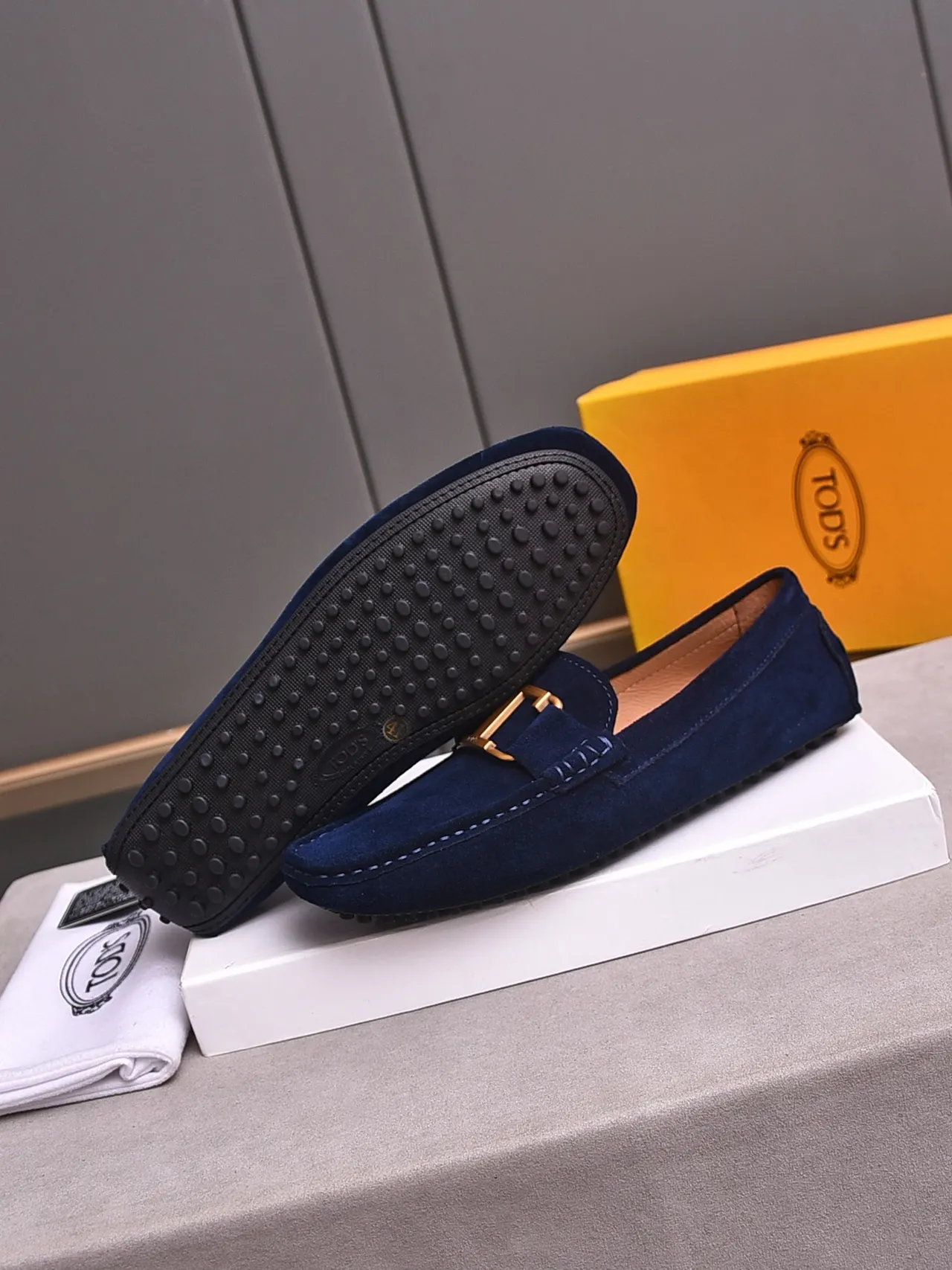 Navy Gold Suede Bit Hardware Loafer 4