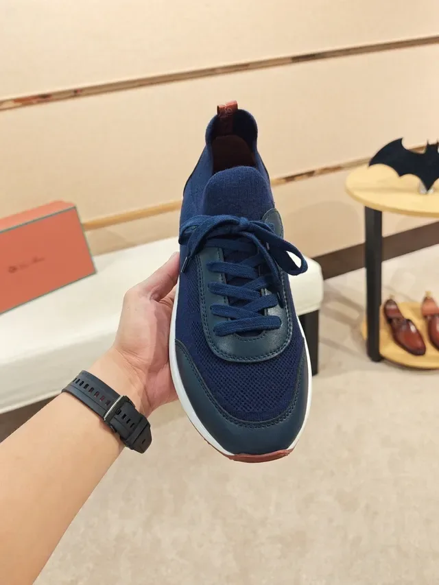 Navy Knit and Synthetic Overlay Lifestyle Sneaker 5