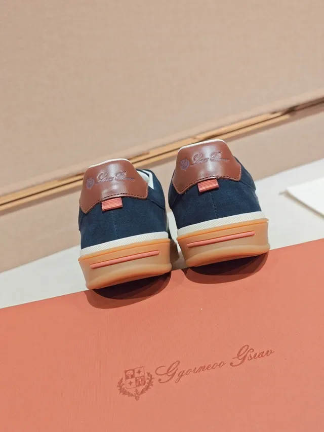 Navy Orange Suede Upper Gum Rubber Sole Sneakers 3