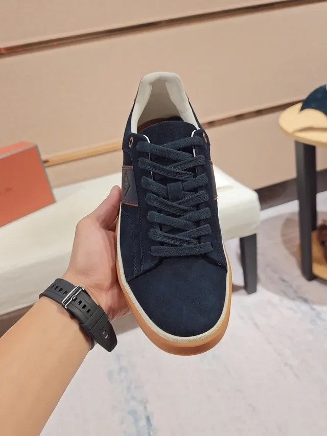 Navy Orange Suede Upper Gum Rubber Sole Sneakers 5
