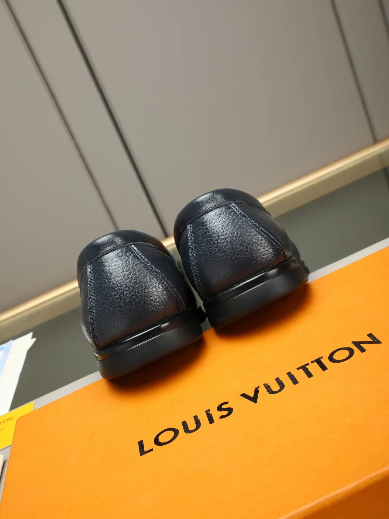 Navy Peppled Leather Penny Strap Loafer 4