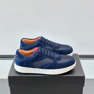 Navy Suede and Mesh Low-Top Lace-Up Sneakers
