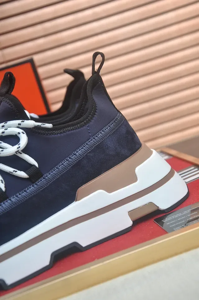 Navy White Sock-Fit Collar Layered Geometric Sole Sneakers 2