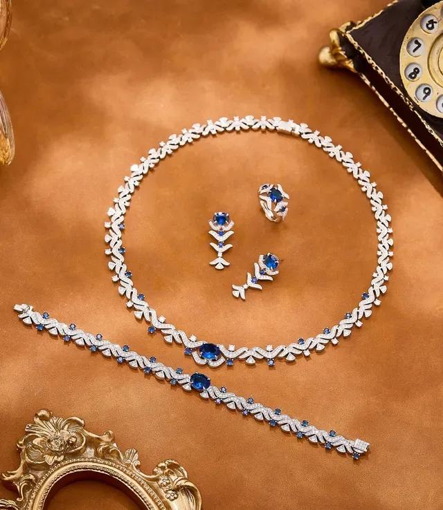 Ornate Blue Gemstone and Pavé Drop Earrings 5