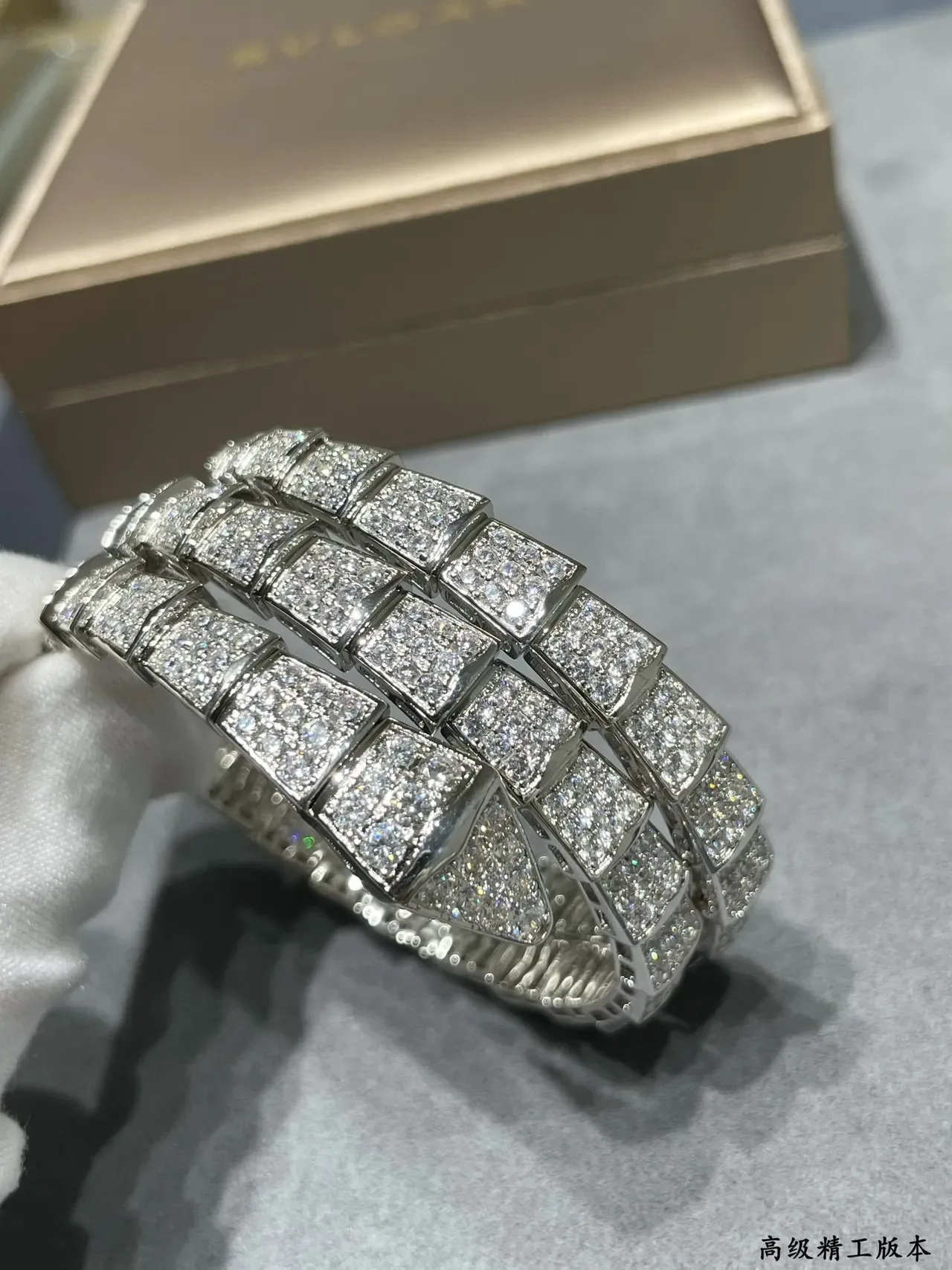 Pave-Set Multi-Row Geometric Bangle Bracelet 6