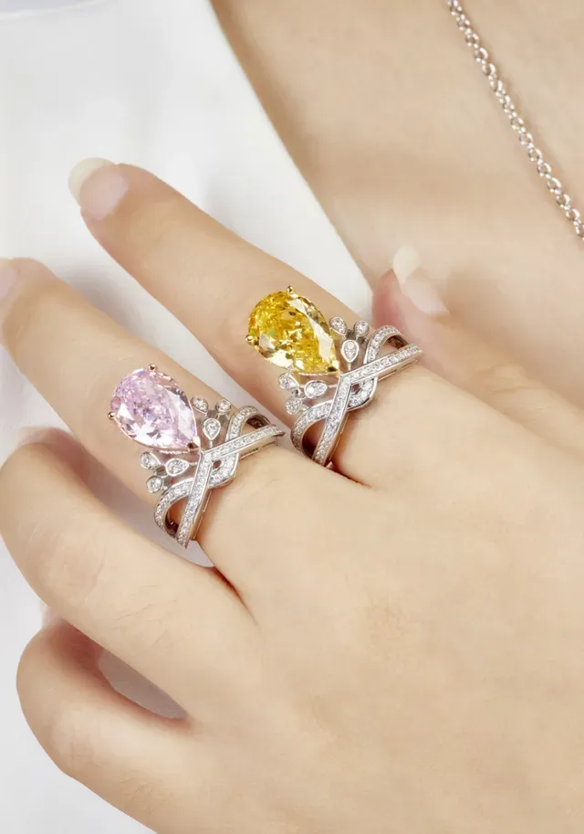 Pear-Cut Pink Gemstone Pavé Diamond Tiara-Style Ring 2