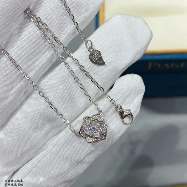 Piaget Rose Silver Transparent Floral Pendant Pavé-Set Crystals Necklace 7