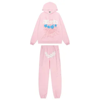 Pink Blue Graphic-Print Oversized Hoodie Tracksuit