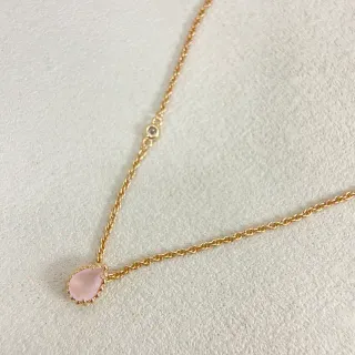 Pink Gold Rope Chain Teardrop Stone Necklace