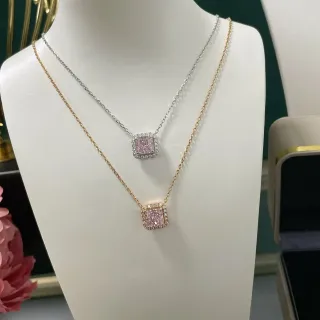 Collier Cristaux Pavé Halo-Set à Pierres de Coupe Carrée en Or Rose