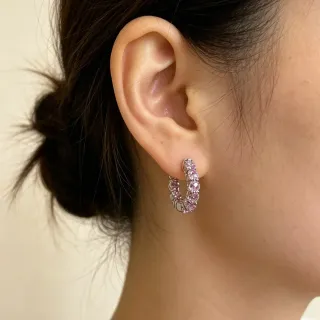 Pink Silver Paved Hoop Cubic Zirconia Or Crystal Earrings