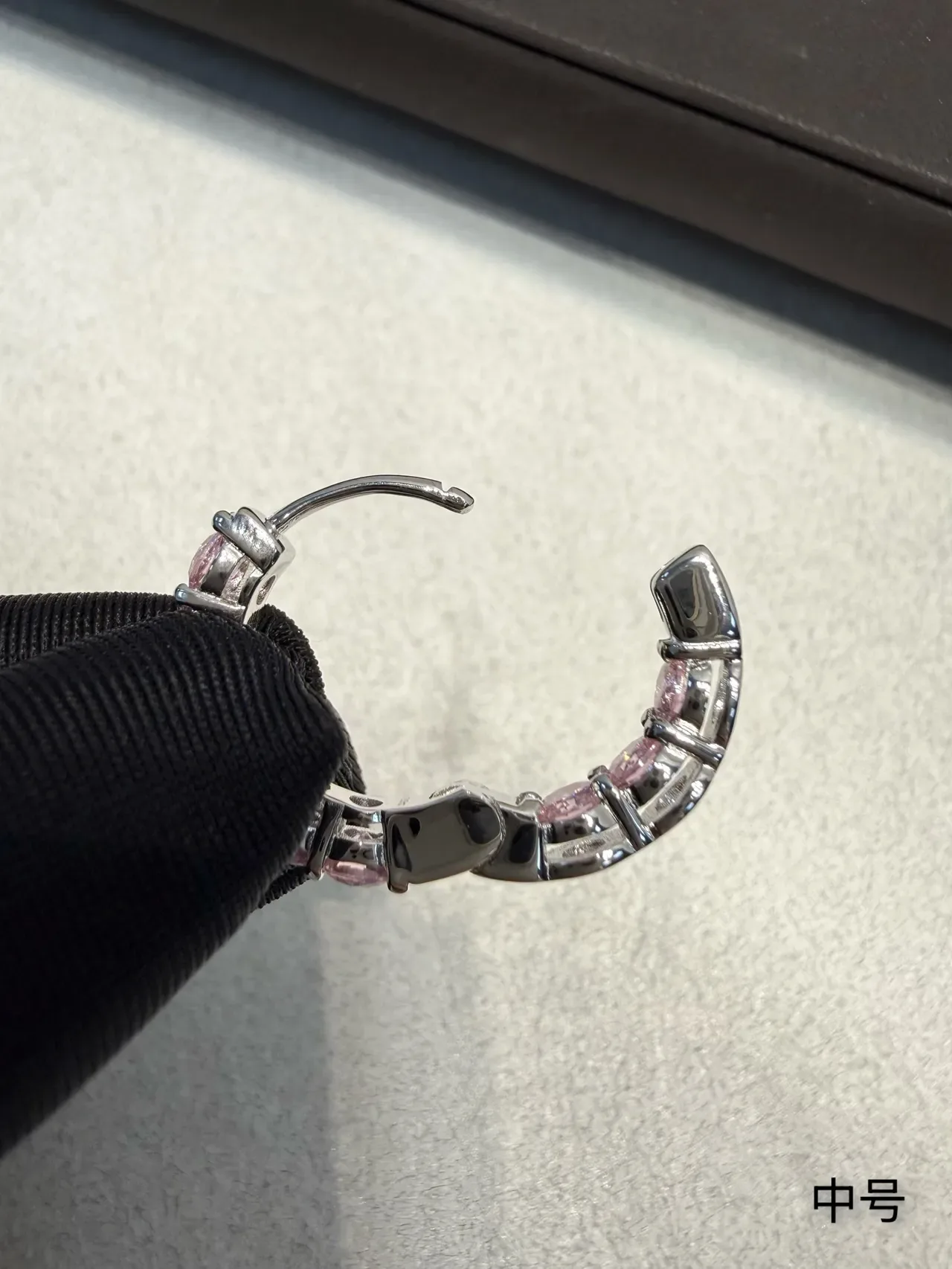 Pink Silver Paved Hoop Cubic Zirconia Or Crystal Earrings 3
