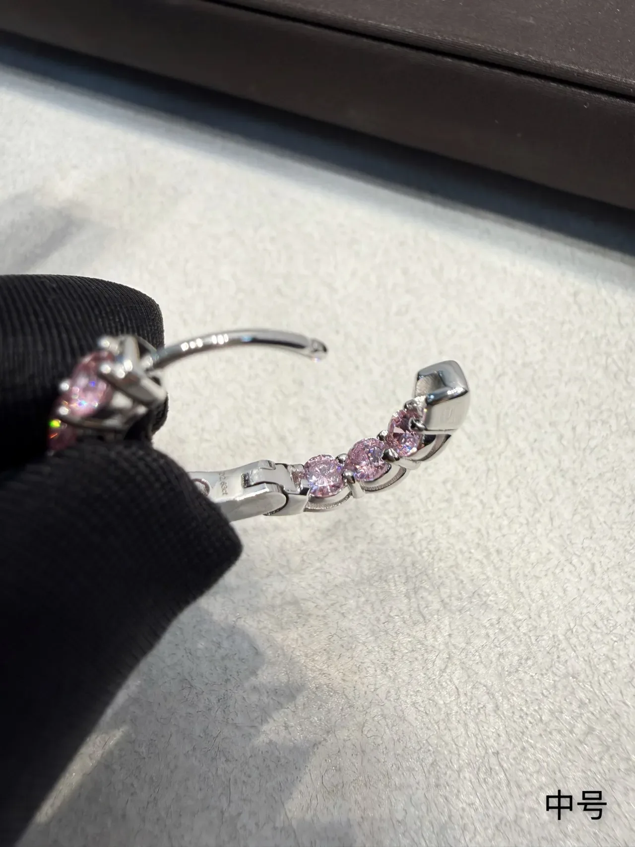 Pink Silver Paved Hoop Cubic Zirconia Or Crystal Earrings 4