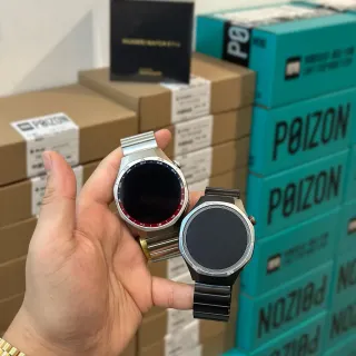 POIZON Black Silver Round Case Engraved Bezel Smartwatch