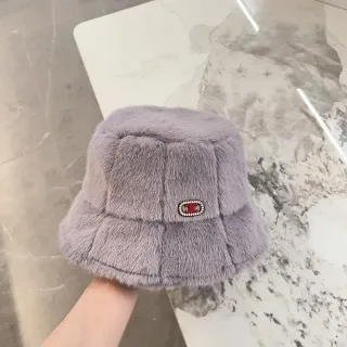 Purple Red Fuzzy Faux Fur Quilted Panel Construction Bucket Hat