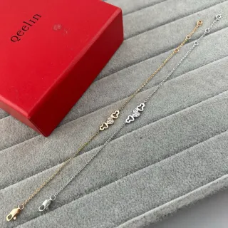 qeelin Gold Silver Delicate Chain-Link Open-Heart Charms Bracelet