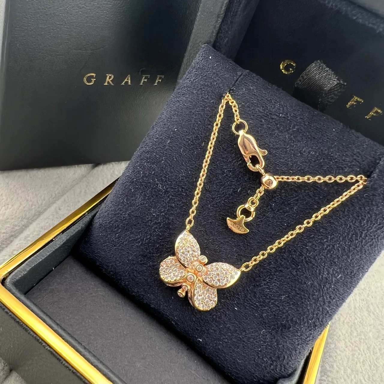 RAFF Silver Pink Butterfly Motif Pavé-Set Diamonds Necklace 4