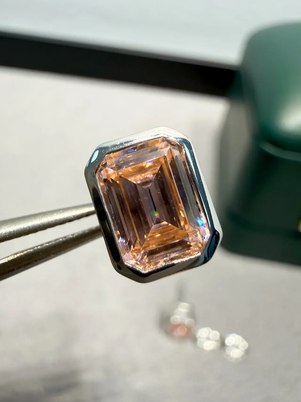 Rectangular Faceted Peach Orange Stud Earrings 6