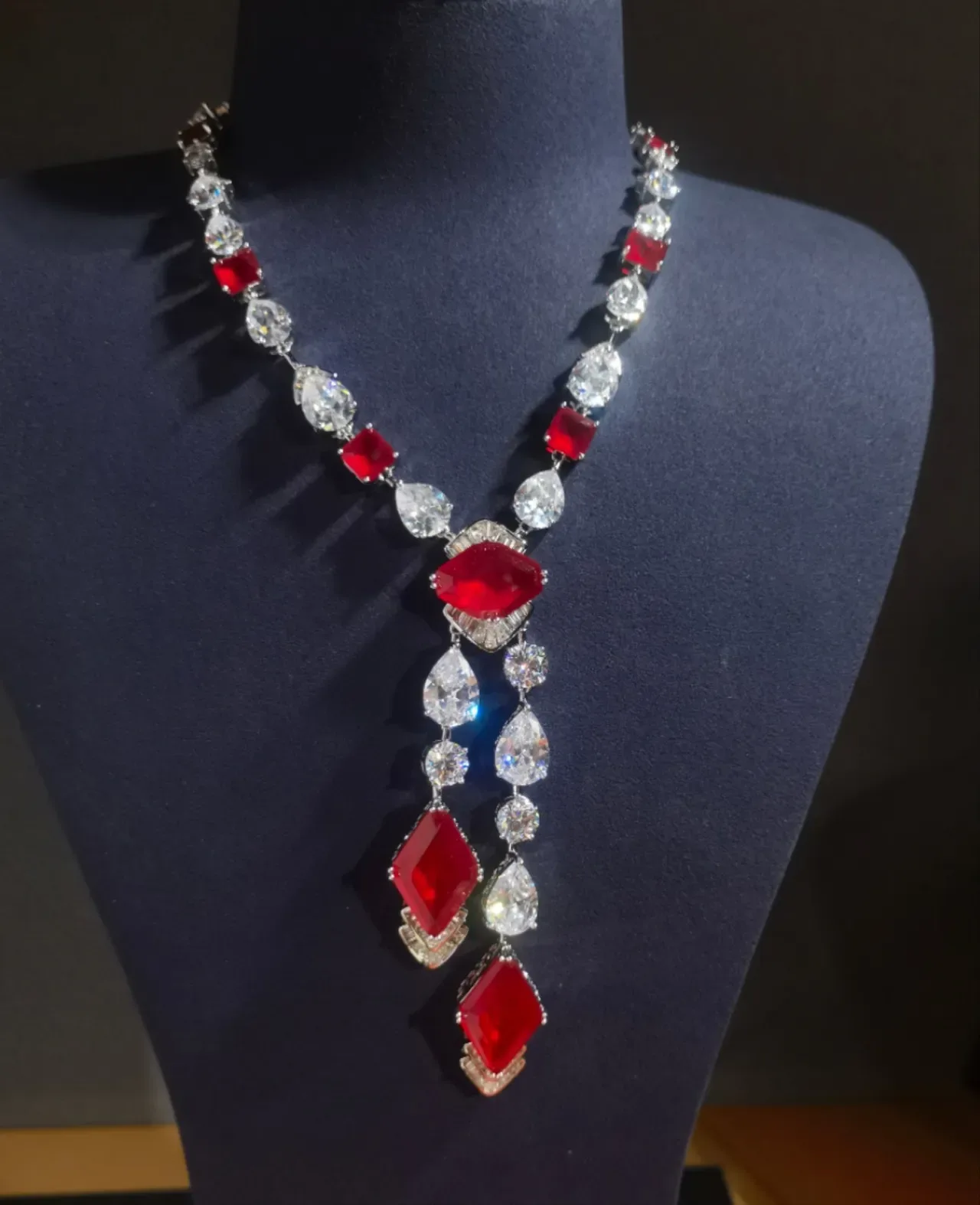 Red and Clear Gemstone Y-Shaped Pendant Necklace 4