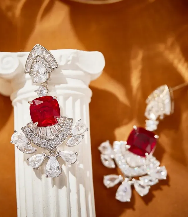 Red and Clear Stone Chandelier-Style Drop Earrings 2