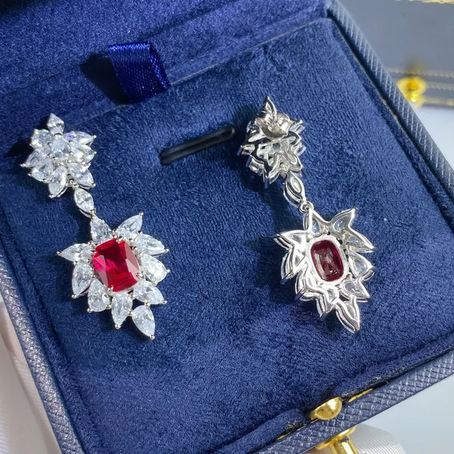 Red Center Floral Cluster Chandelier Dangle Earrings 9