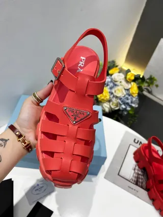 Red Chunky Platform T-Strap Gladiator Sandals 4