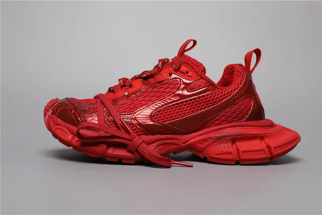 Red Monochromatic Glossy Textured Overlays Chunky Sneakers 9