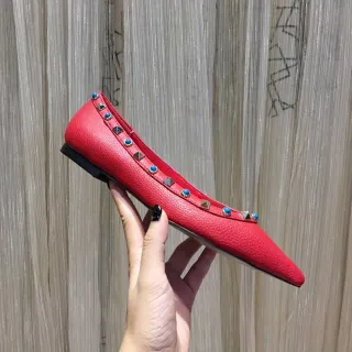 Red Studded Pointed Toe Ballet Flat