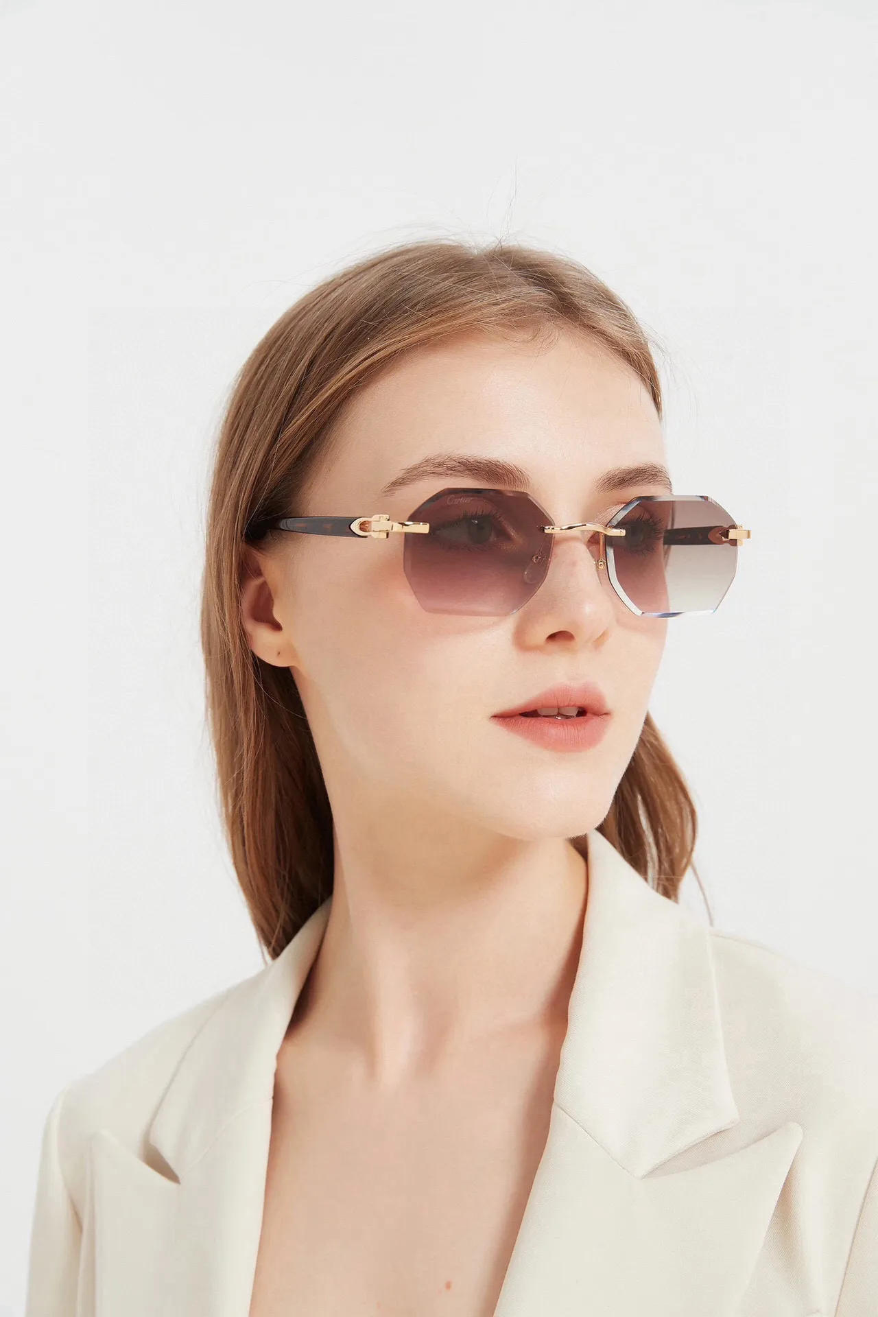 Rimless Geometric Gradient Lens Sunglasses 5