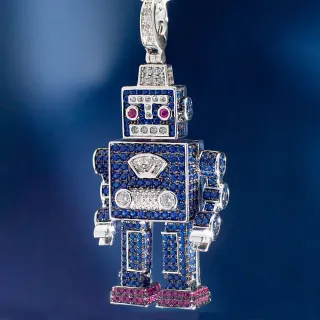 Collier robot-shaped Pave-Set saphir diamant rubis