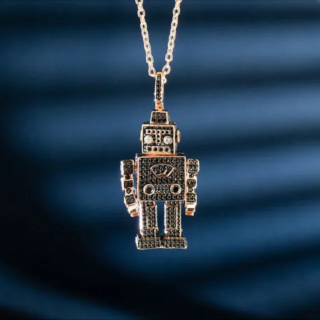 Robot-Shaped Pave-Set Sapphire Diamond Ruby Necklace 2