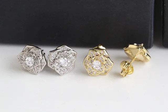 Rose Gold Floral Pavé Stud Earrings 2