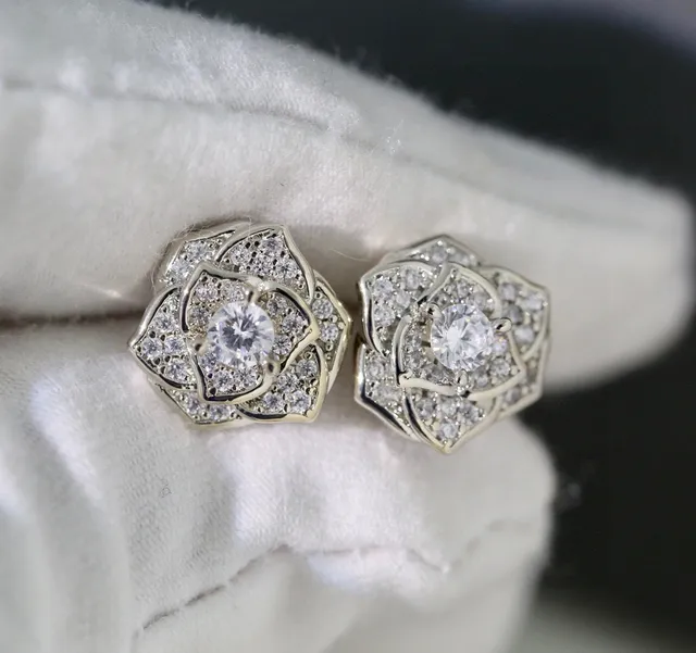 Rose Gold Floral Pavé Stud Earrings 5