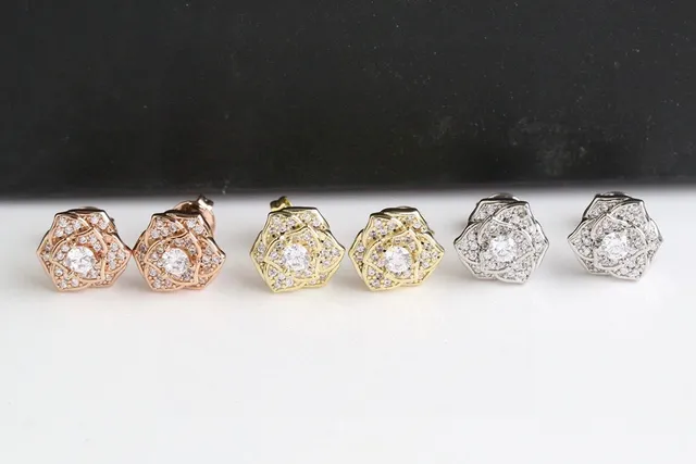 Rose Gold Floral Pavé Stud Earrings 9