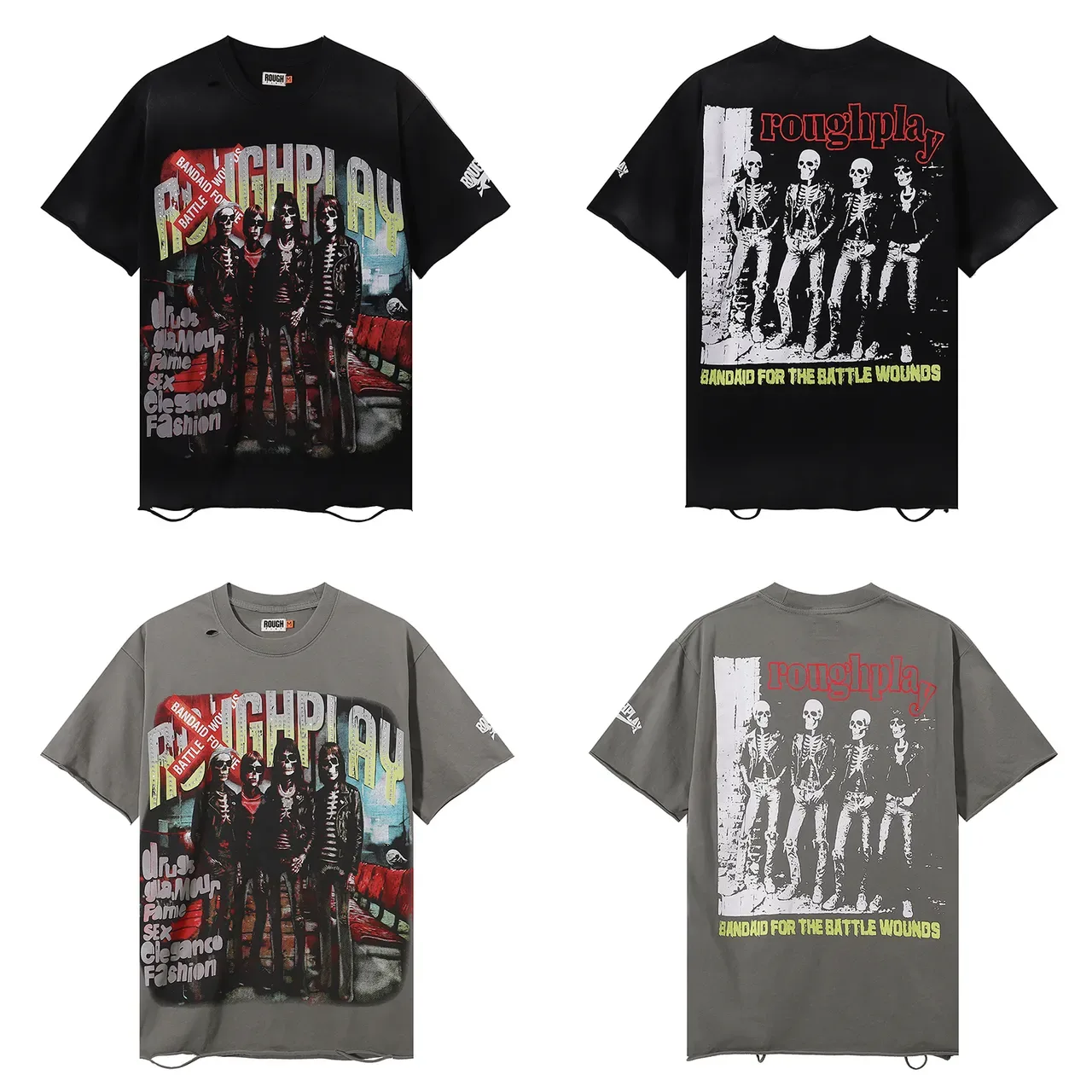 ROUGH Band Graphic Distressed Oversized T-Shirt 2