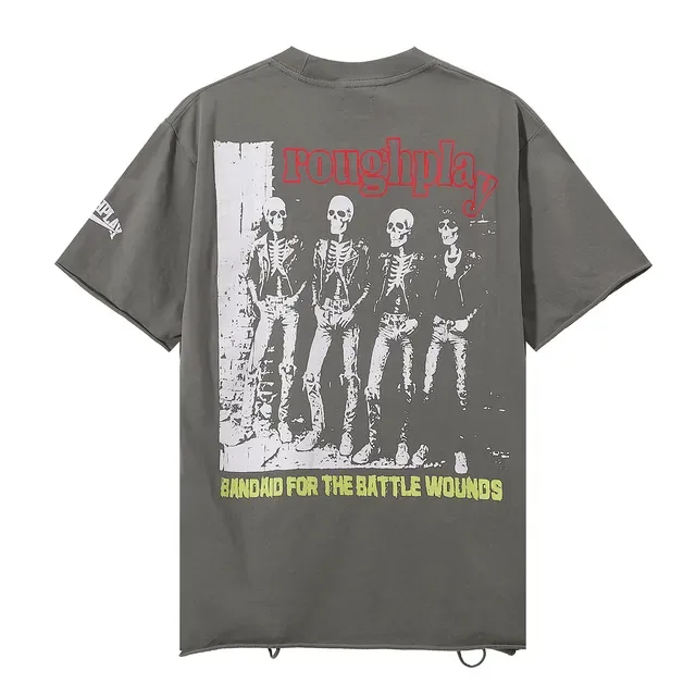 ROUGH Band Graphic Distressed Oversized T-Shirt 3