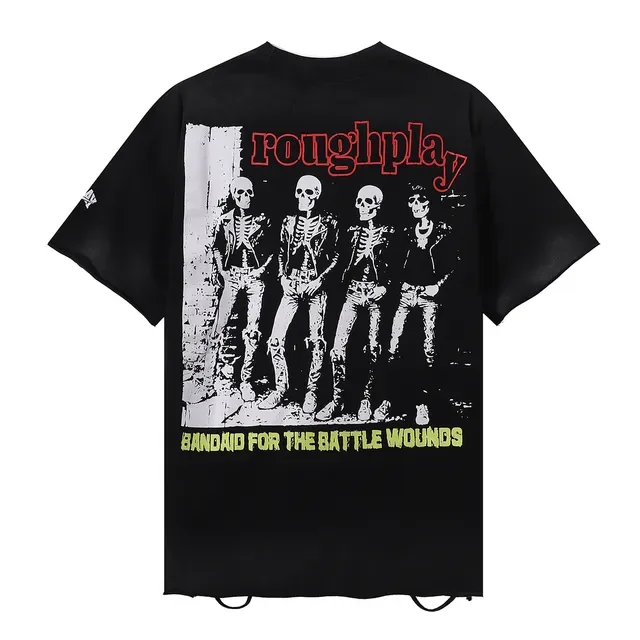 ROUGH Band Graphic Distressed Oversized T-Shirt 5