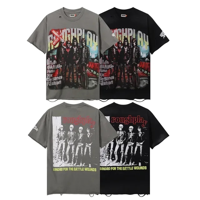 ROUGH Band Graphic Distressed Oversized T-Shirt 7